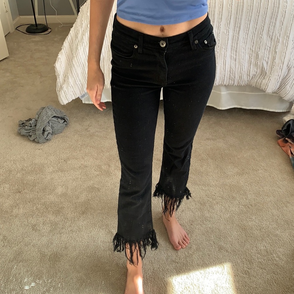 Black Fringe Denim Pants